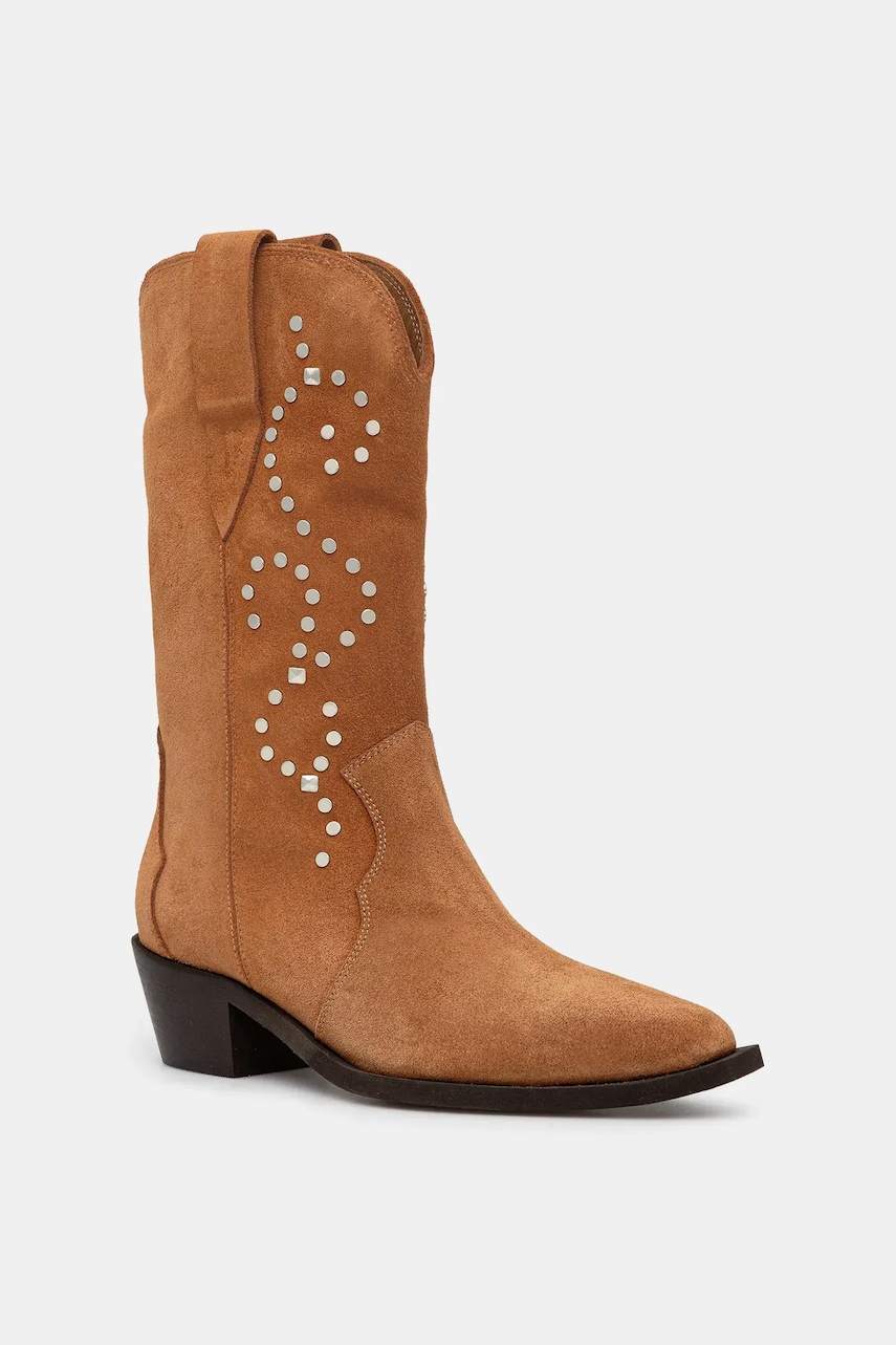 Answear.LAB cizme de cowboy din piele intoarsa culoarea bej, cu toc drept