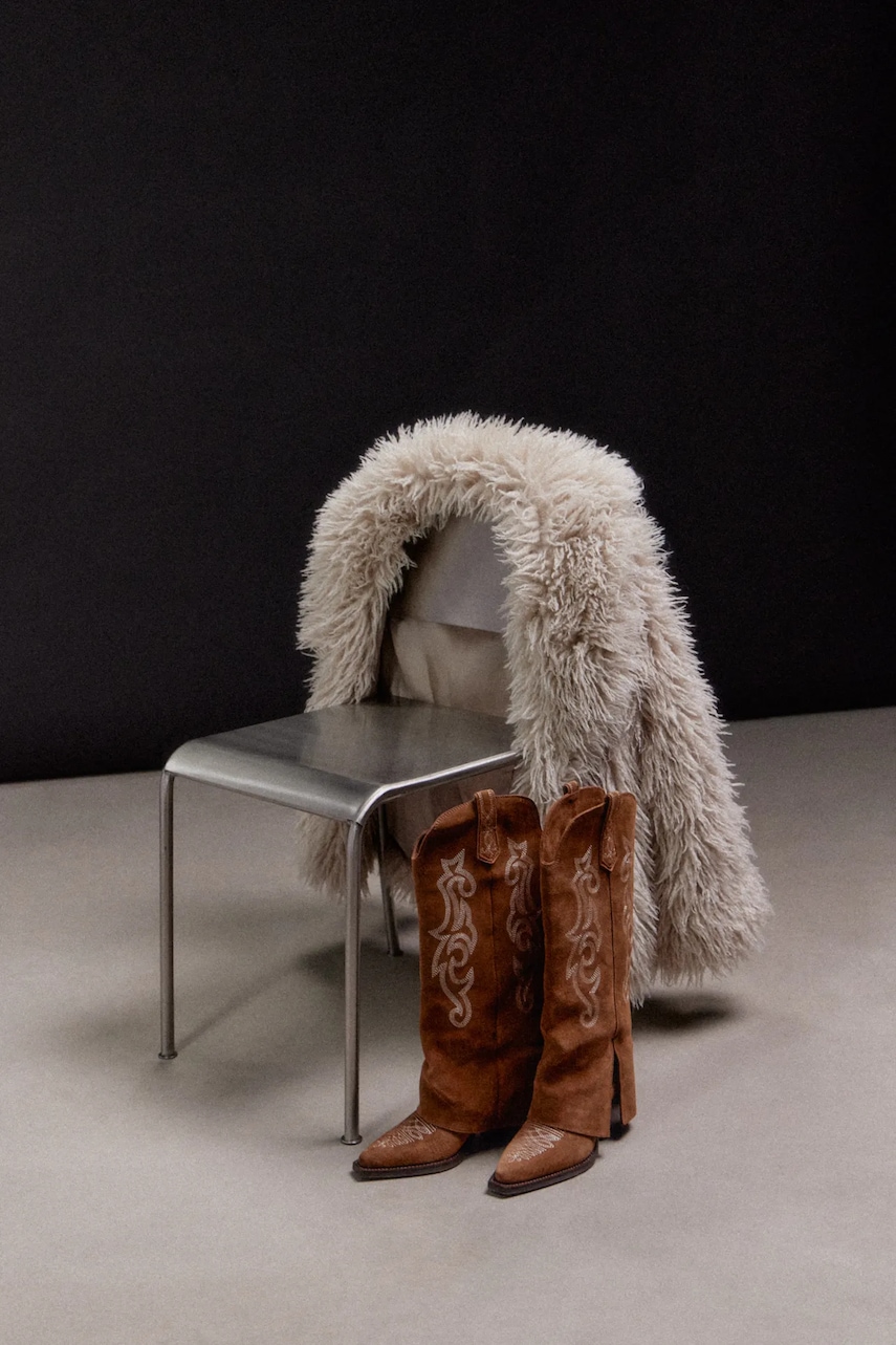 Answear.LAB cizme de cowboy din piele intoarsa culoarea maro, cu toc drept