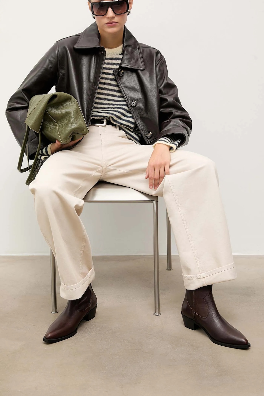 Answear.LAB cizme de piele culoarea maro, cu toc drept