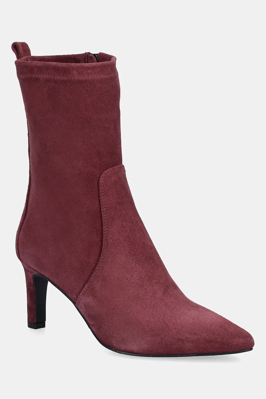 Answear.LAB cizme din piele intoarsa culoarea bordo, cu toc drept
