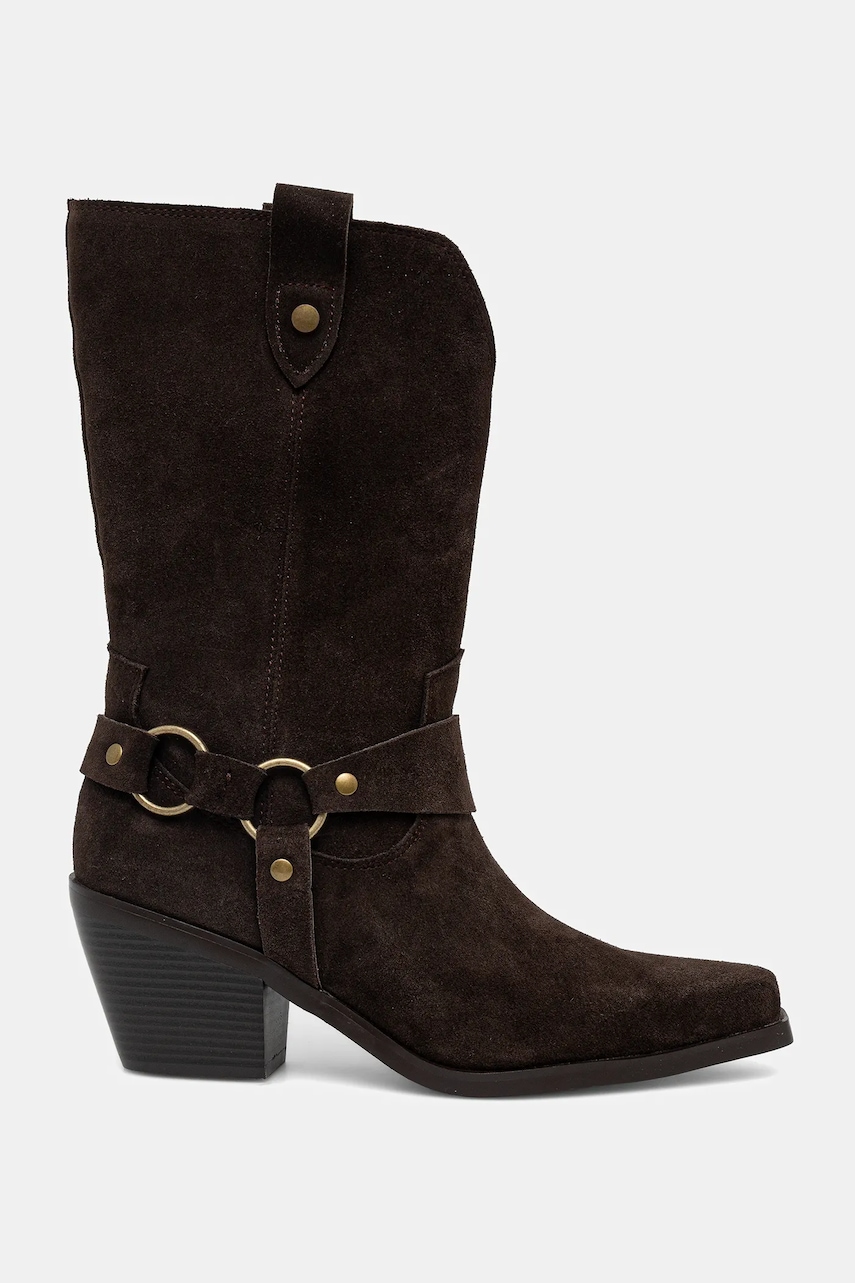 Замшевые ботинки Answear.LAB цвет коричневый каблук кирпичик