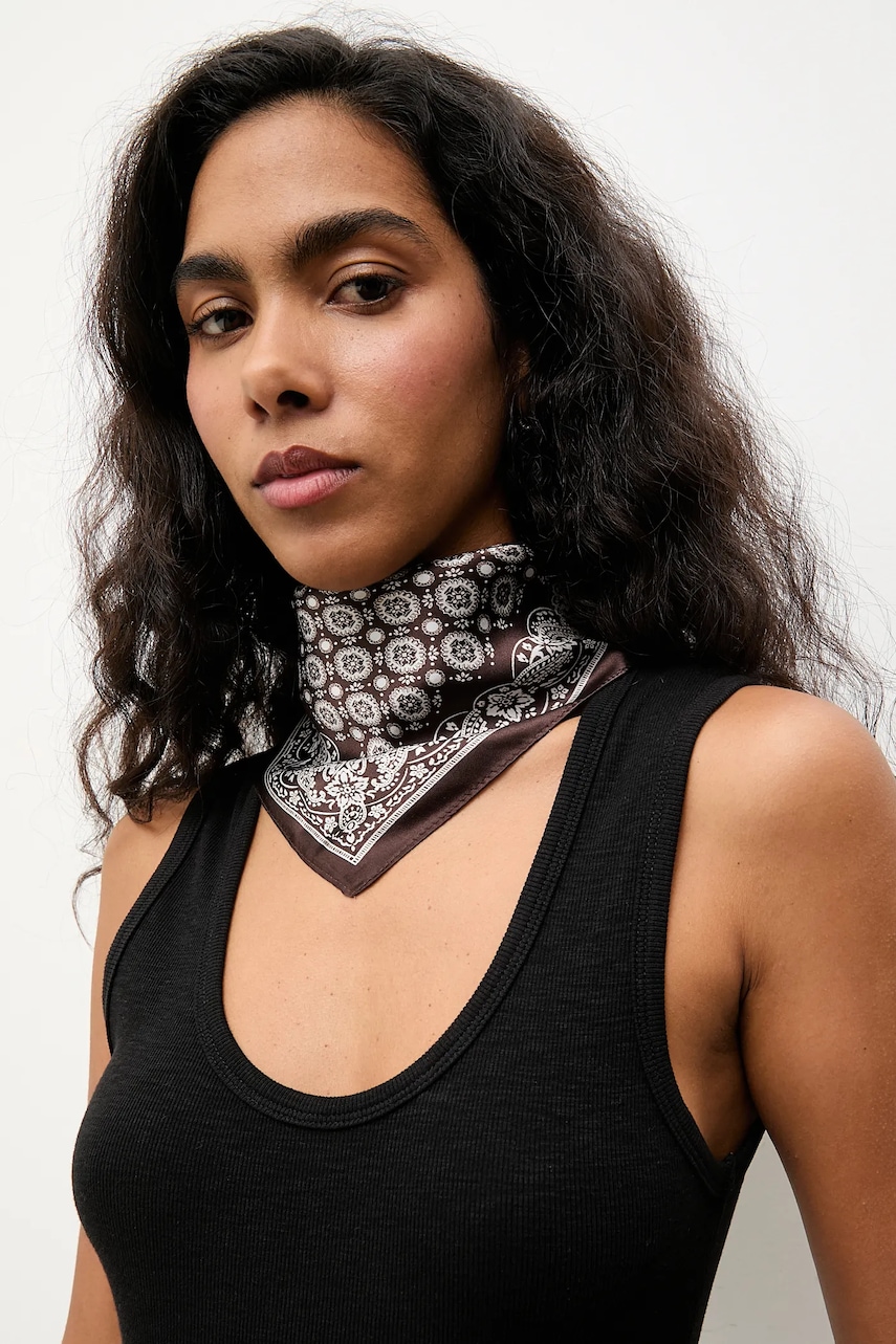 Answear.LAB apaszka jedwabna damska kolor brązowy wzorzysta