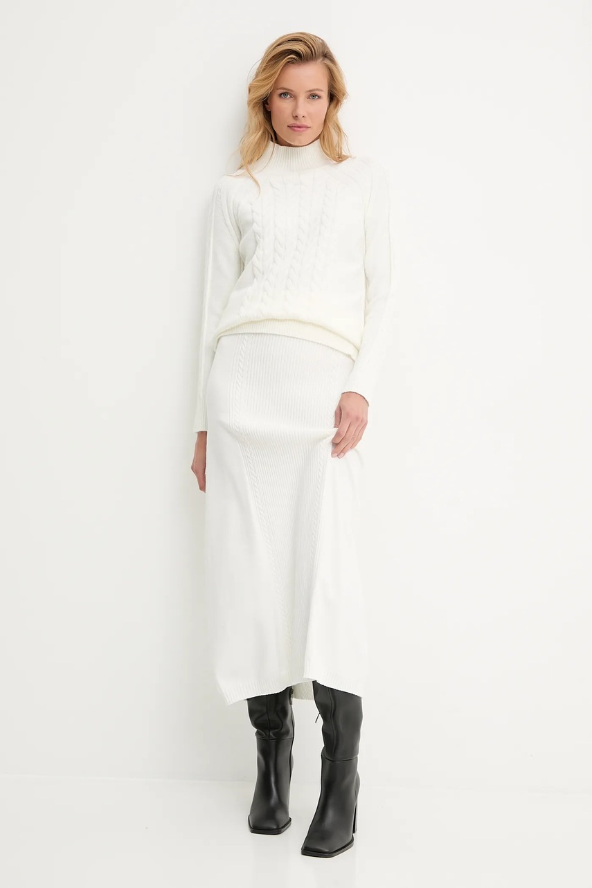 Юбка с кашемиром Answear.LAB цвет бежевый midi расклешённая