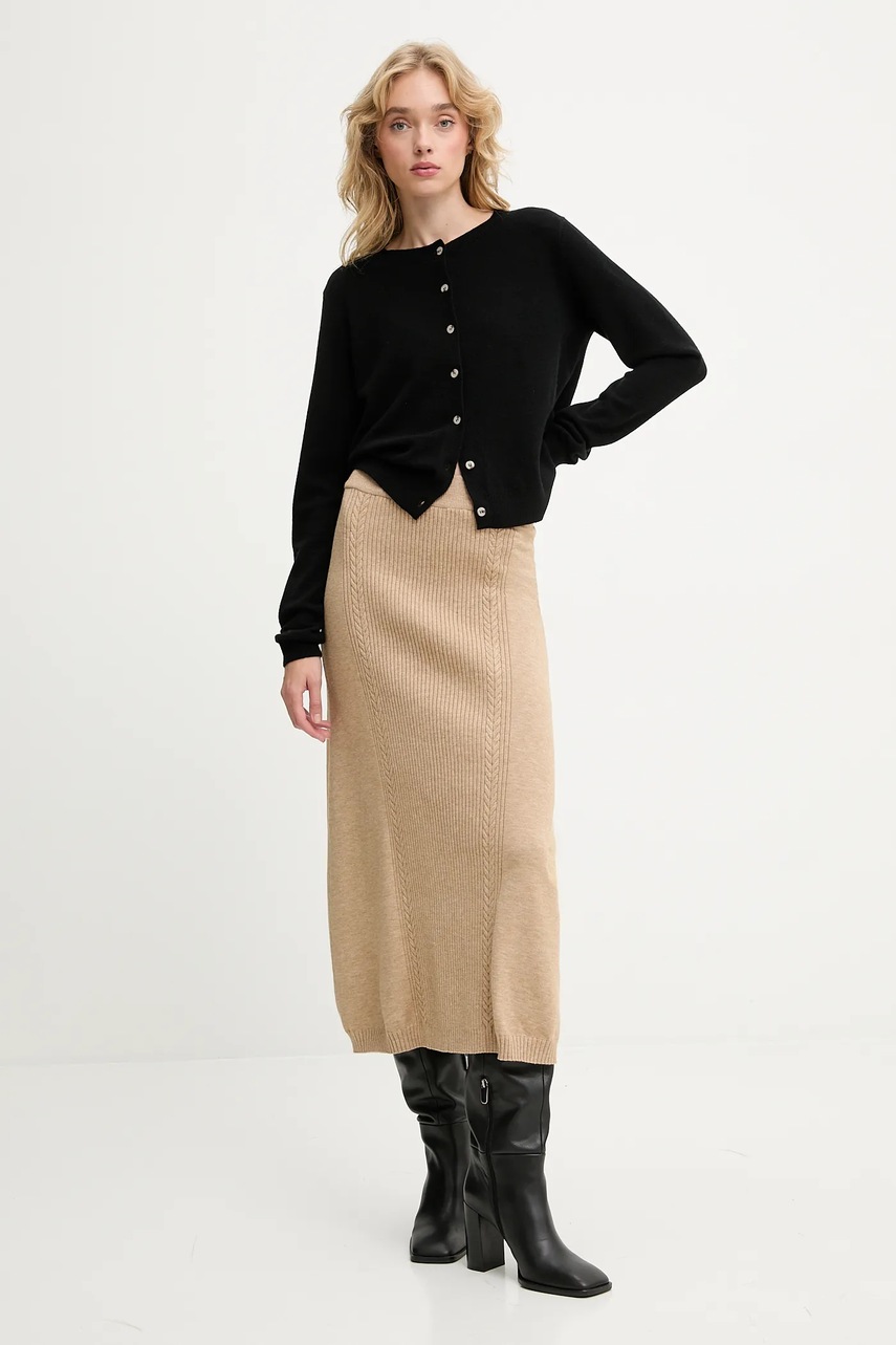 Юбка с кашемиром Answear.LAB цвет коричневый midi расклешённая