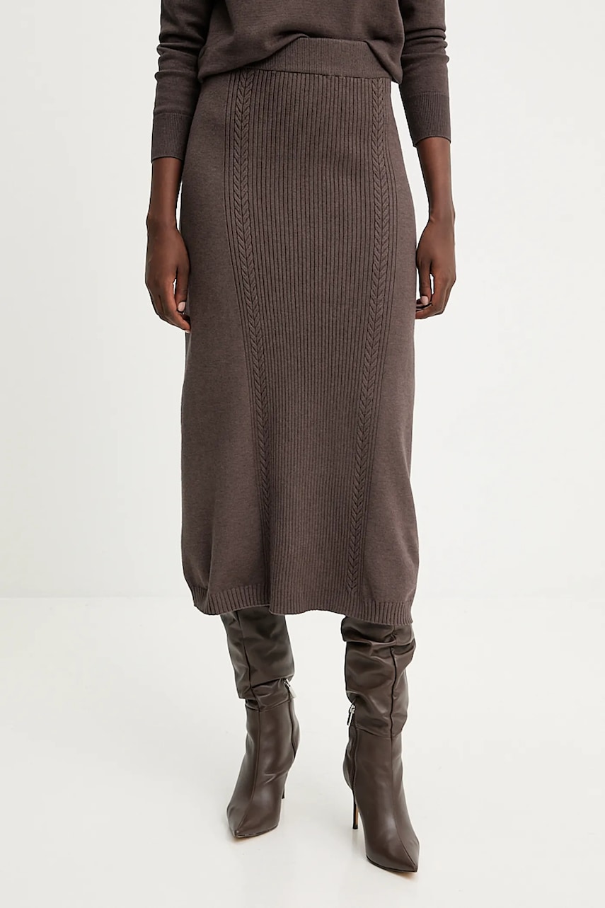 Answear.LAB fusta de casmir culoarea maro, midi, evazati