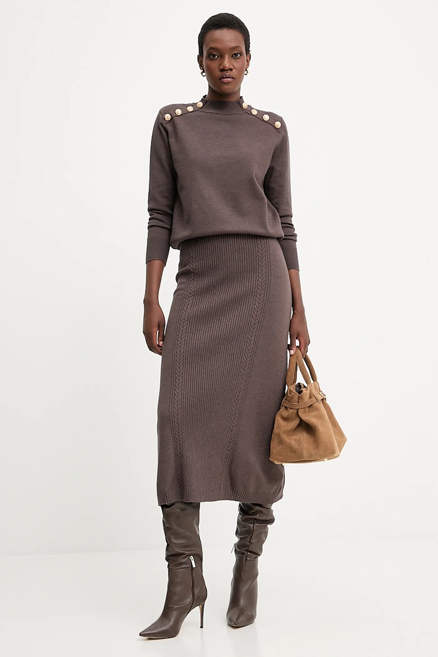 Юбка с кашемиром Answear.LAB цвет коричневый midi расклешённая
