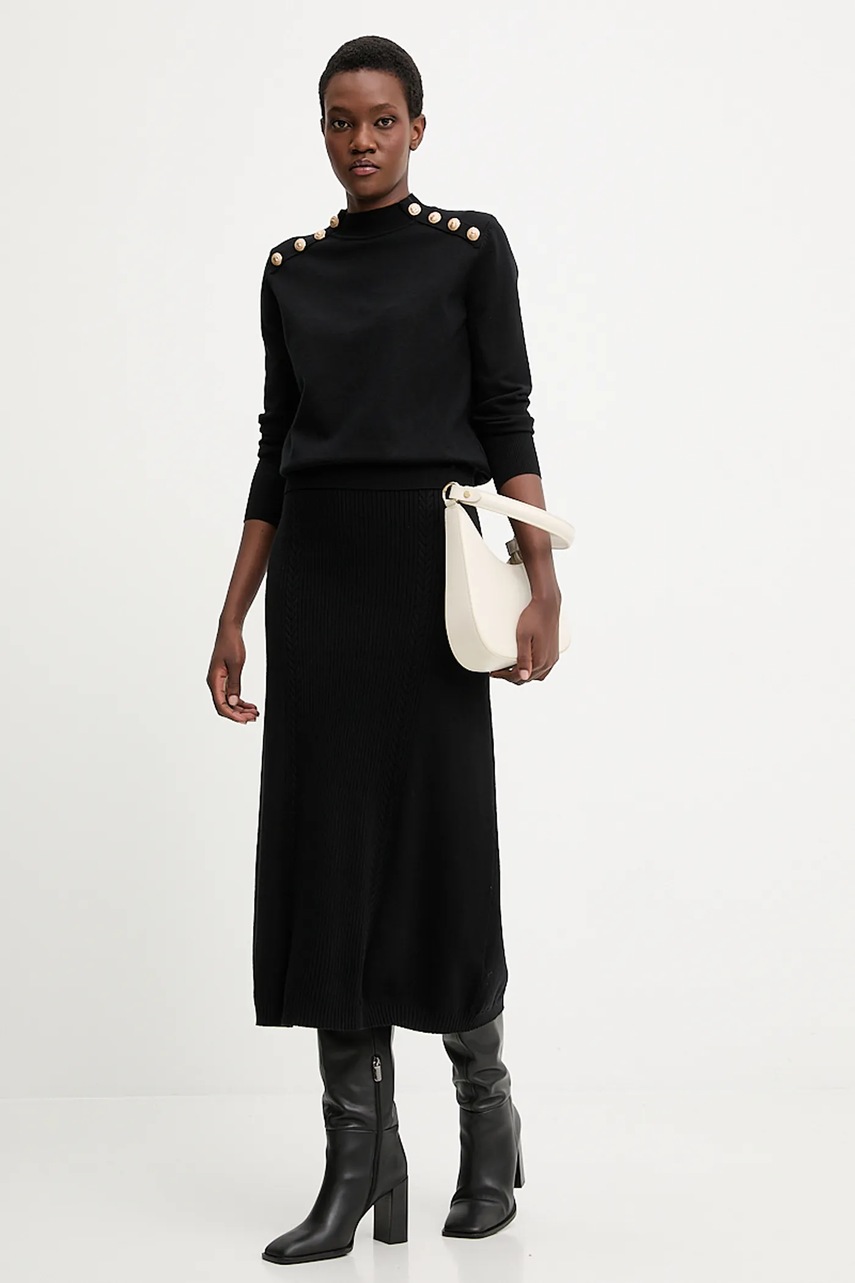 Юбка с кашемиром Answear.LAB цвет чёрный midi расклешённая