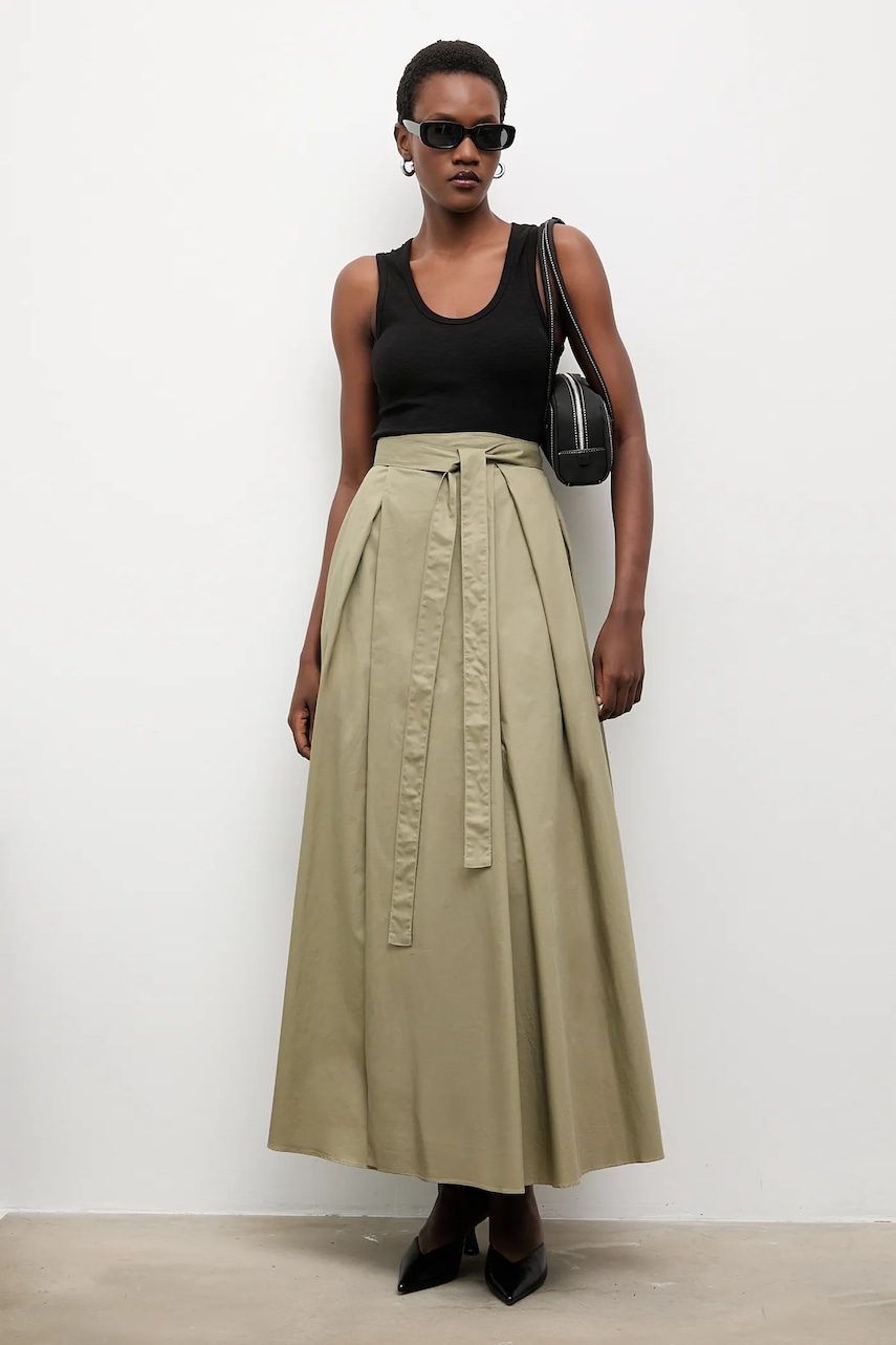 Answear.LAB fusta din bumbac culoarea verde, maxi, evazati