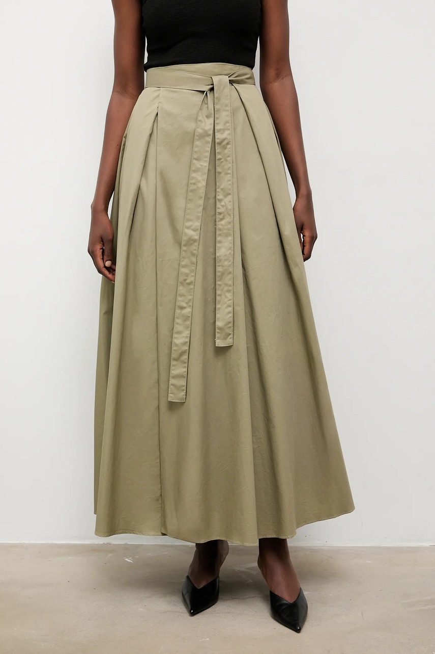 Хлопковая юбка Answear.LAB цвет зелёный maxi расклешённая