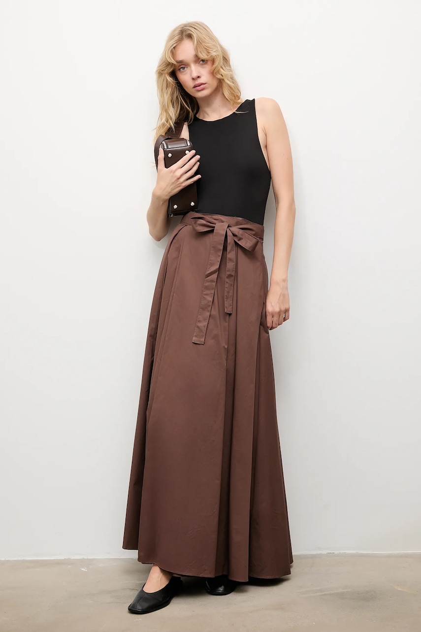 Answear.LAB fusta din bumbac culoarea maro, maxi, evazati