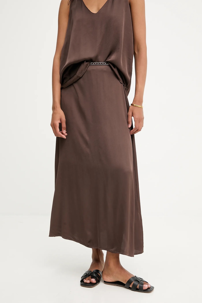 Юбка Answear.LAB цвет коричневый midi расклешённая