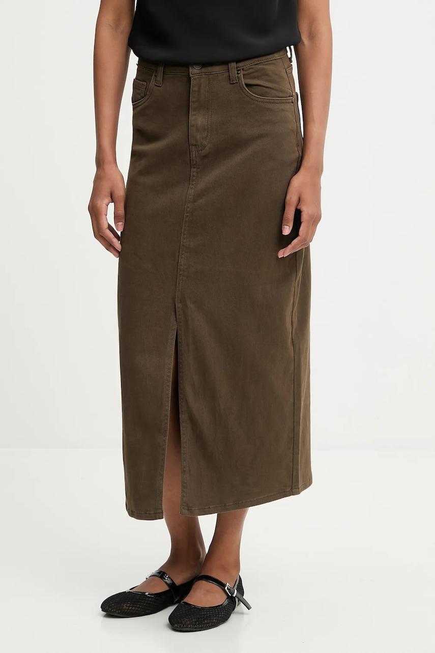 Answear.LAB fusta jeans culoarea verde, midi, drept