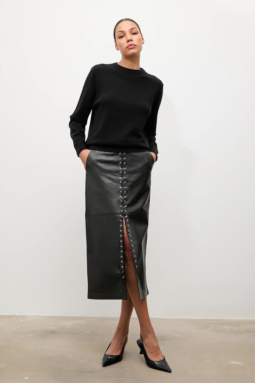 Answear.LAB fusta de piele culoarea negru, midi, creion