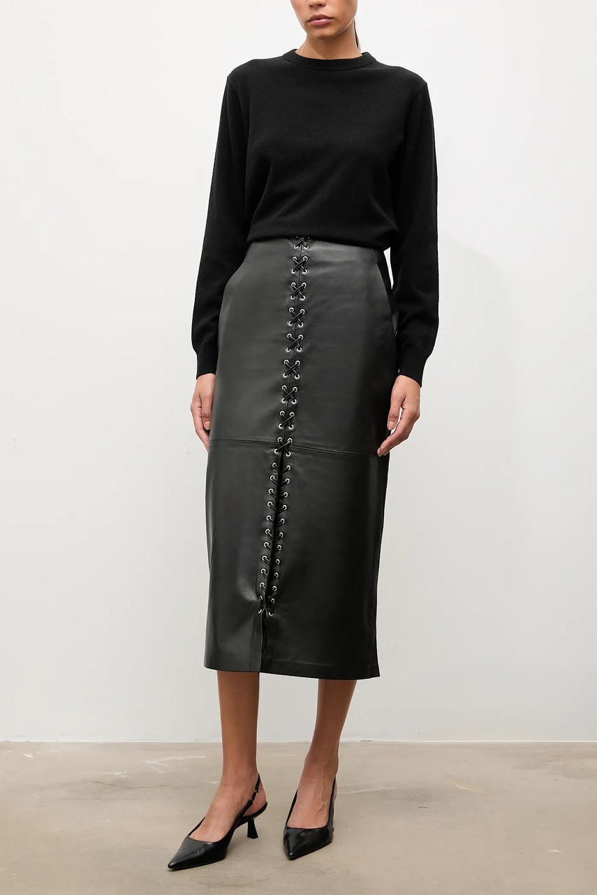 Кожаная юбка Answear.LAB цвет чёрный midi карандаш
