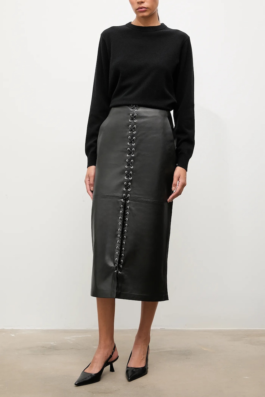Кожаная юбка Answear.LAB цвет чёрный midi карандаш Кожаная юбка Answear.LAB цвет чёрный midi карандаш