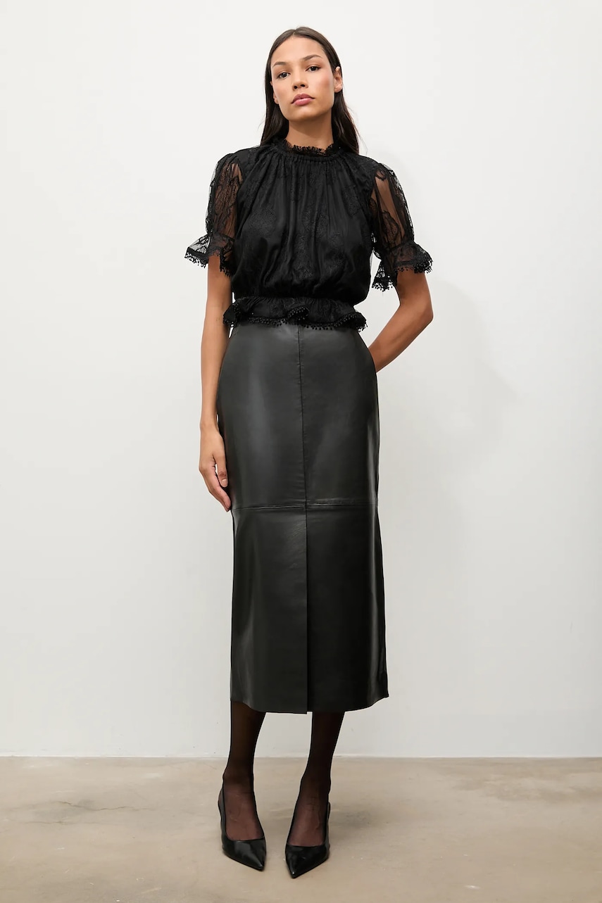 Answear.LAB fusta de piele culoarea negru, midi, drept
