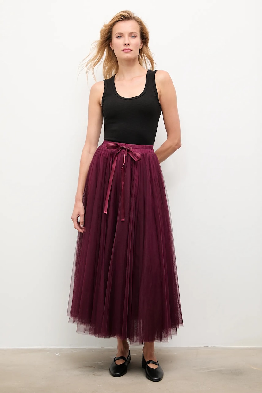 Answear.LAB fusta culoarea bordo, maxi, evazati