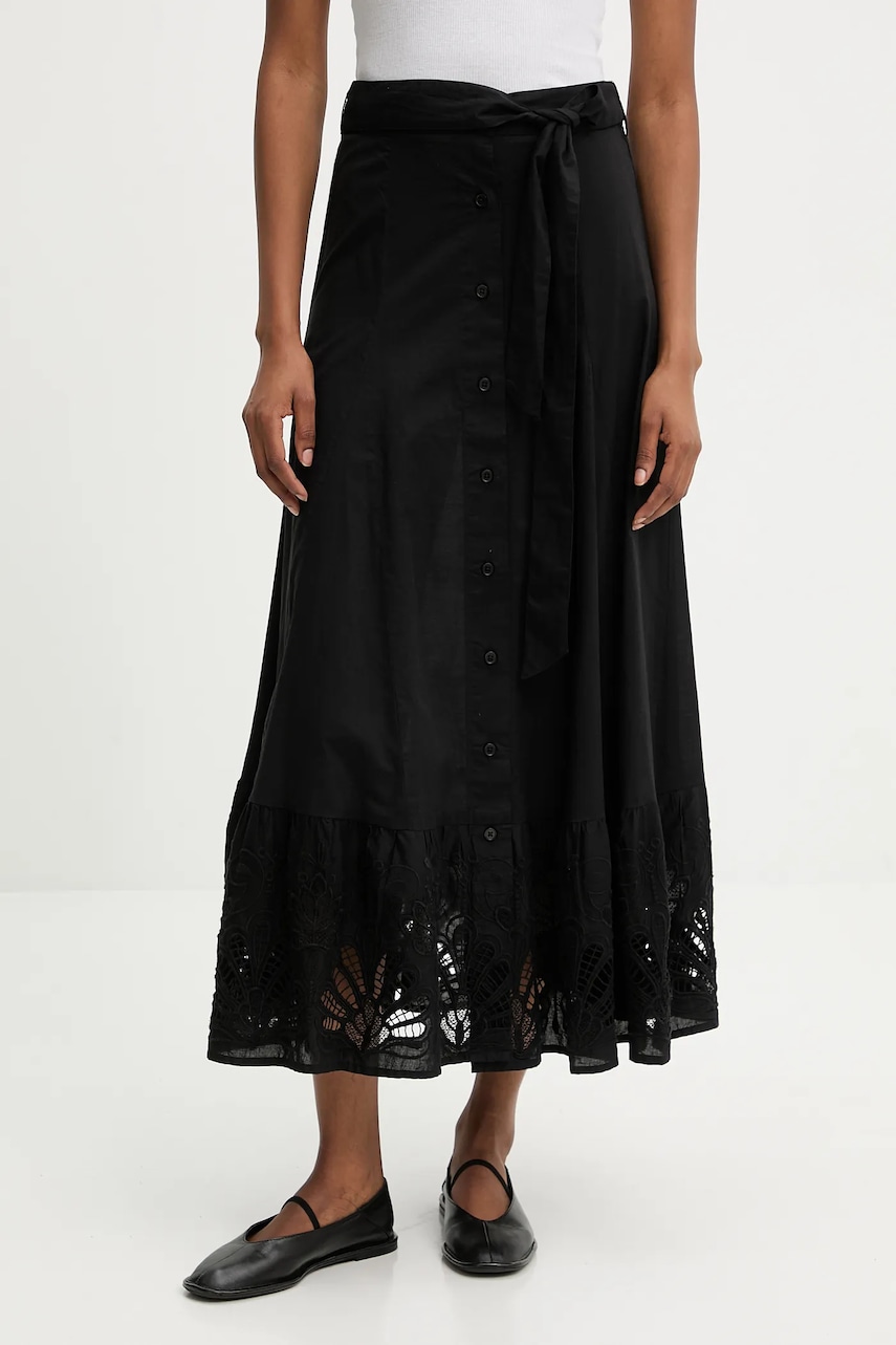 Answear.LAB fusta din bumbac culoarea negru, maxi, evazati