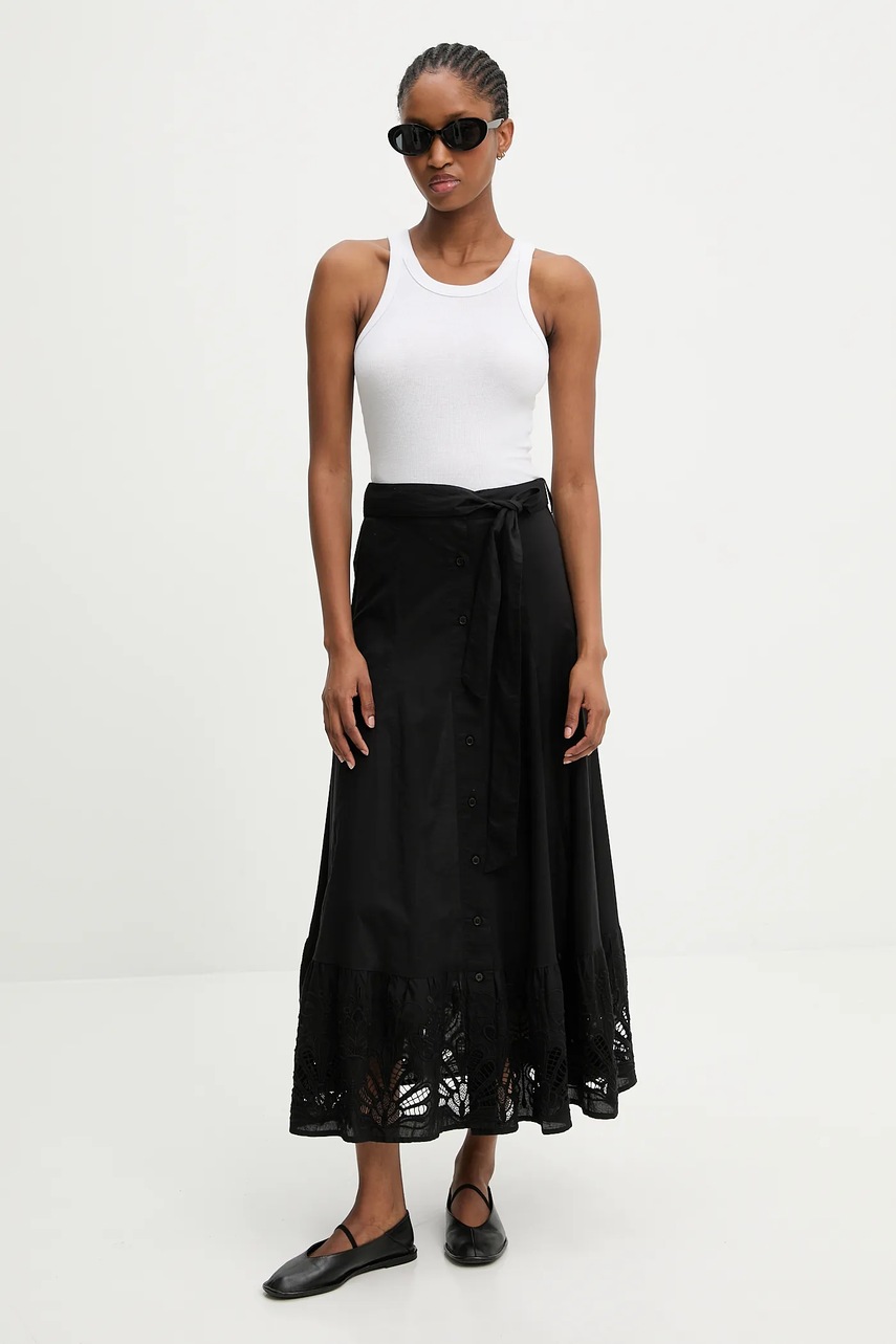Хлопковая юбка Answear.LAB цвет чёрный maxi расклешённая
