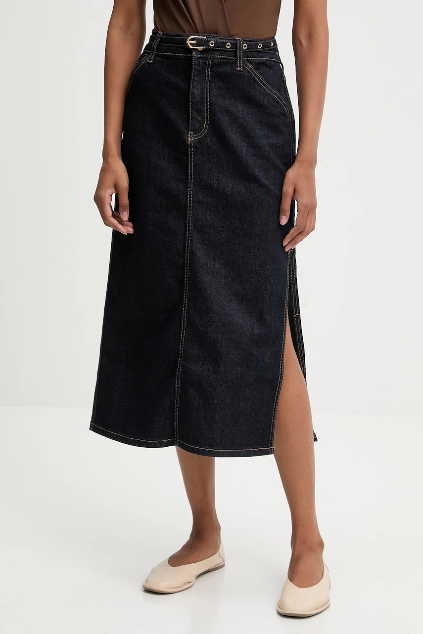 Answear.LAB fusta jeans culoarea albastru marin, midi, creion
