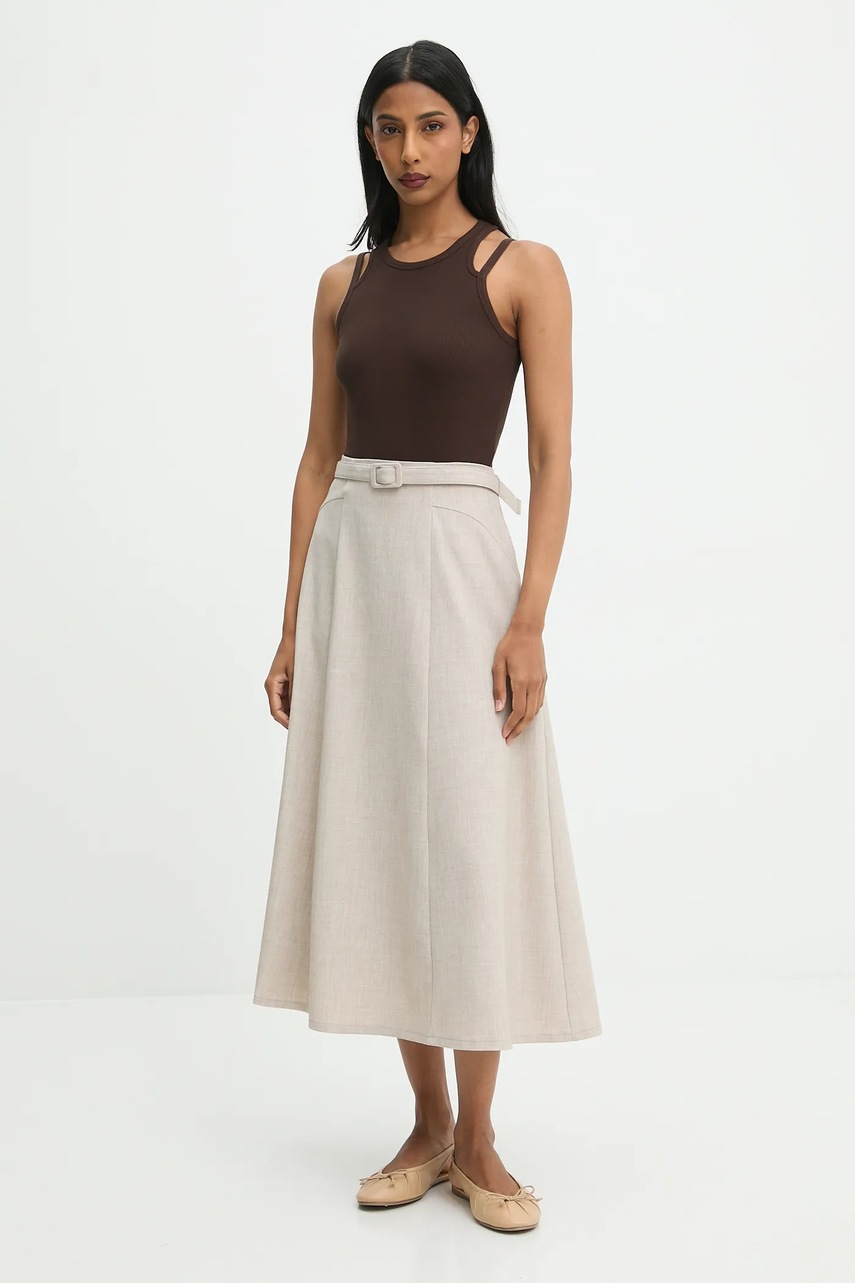 Юбка Answear.LAB цвет бежевый midi расклешённая