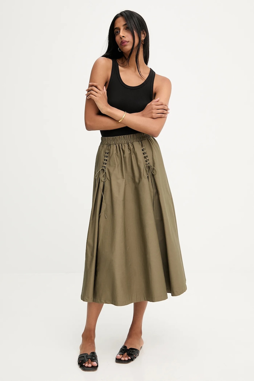 Answear.LAB fusta din bumbac culoarea verde, midi, evazati Answear.LAB fusta din bumbac culoarea verde, midi, evazati