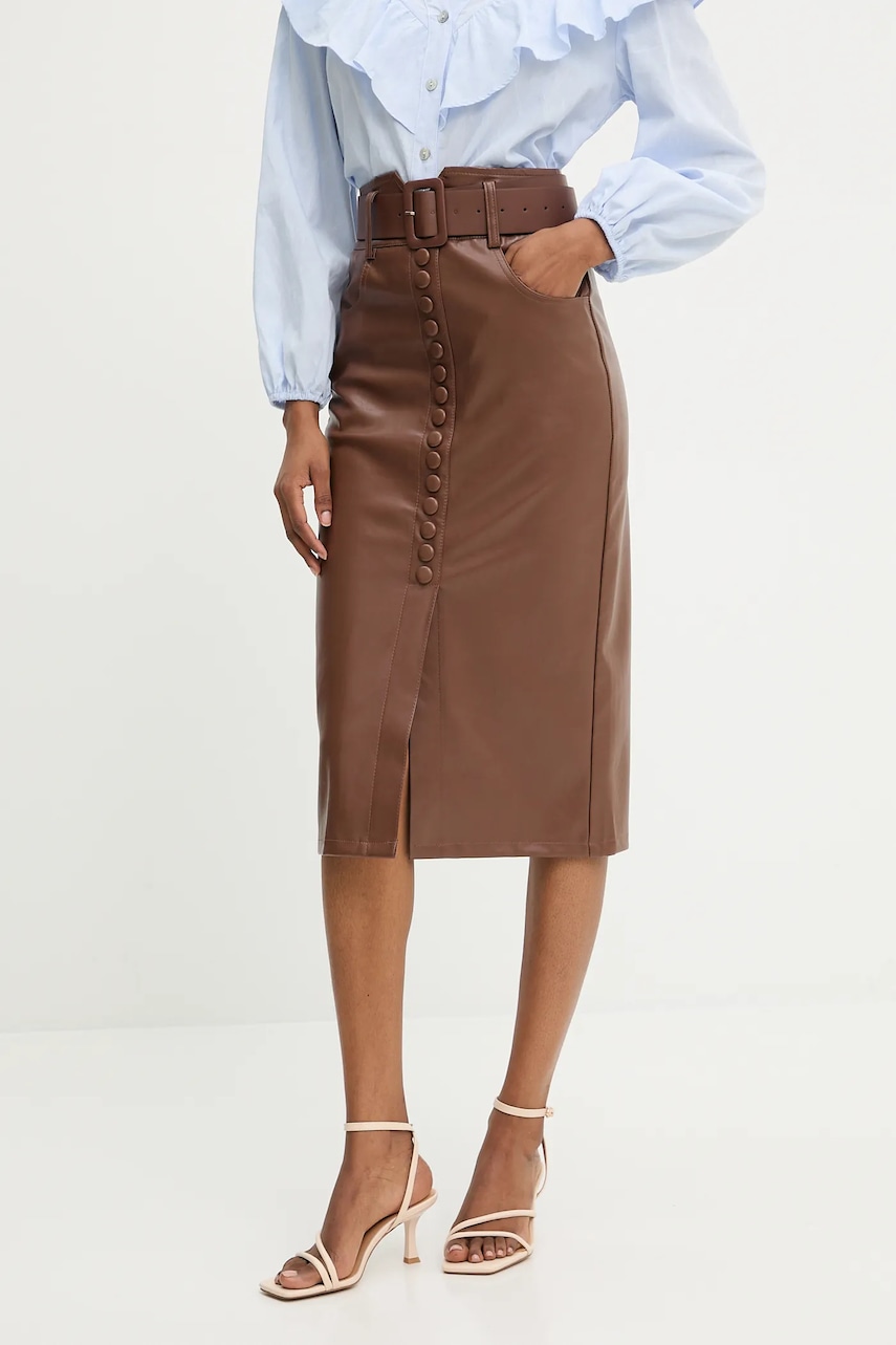 Answear.LAB fusta culoarea maro, midi, creion