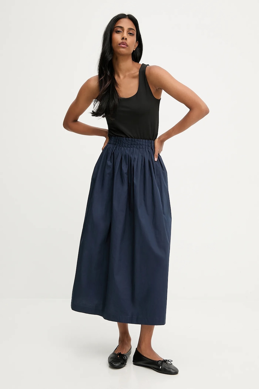 Answear.LAB fusta din bumbac culoarea albastru marin, midi, evazati