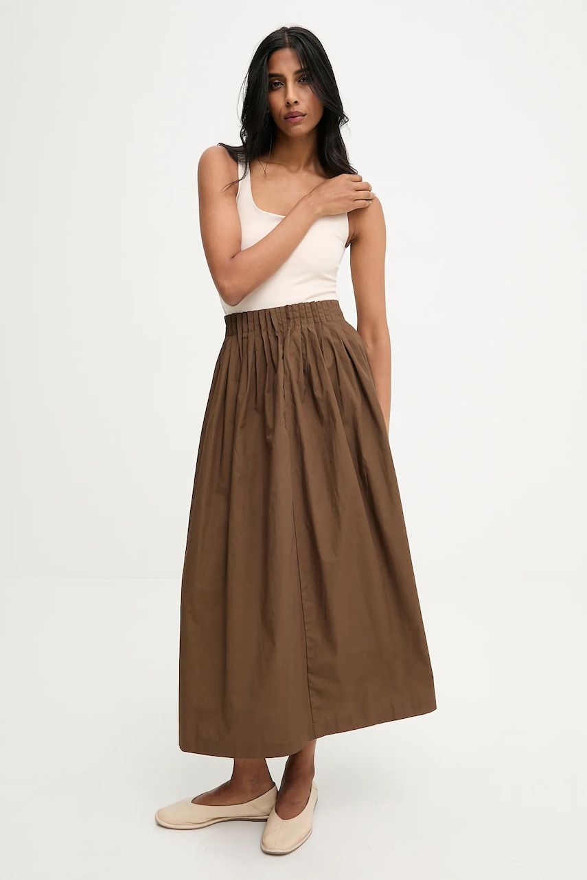 Answear.LAB fusta din bumbac culoarea maro, midi, evazati