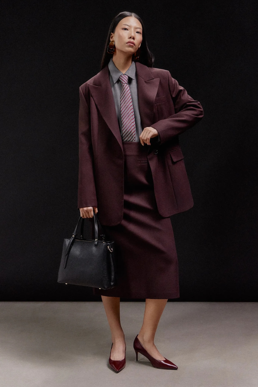 Answear.LAB fusta culoarea bordo, midi, creion