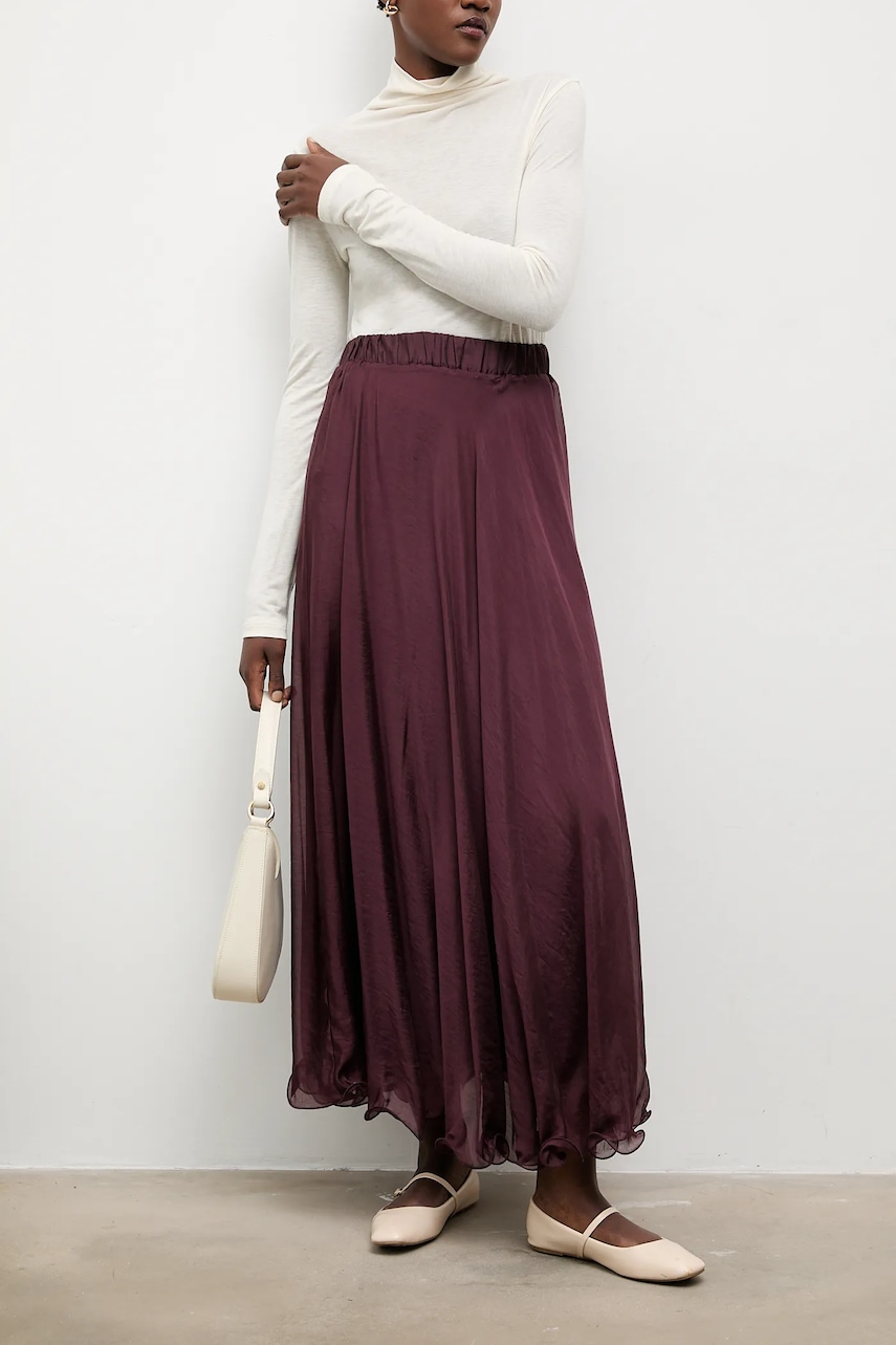 Answear.LAB fusta culoarea bordo, maxi, evazati