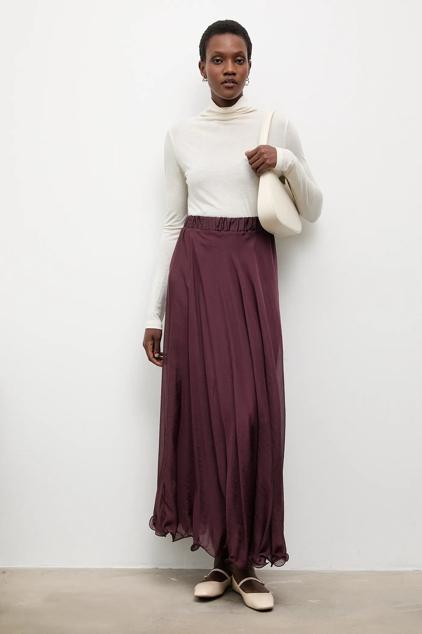 Юбка Answear.LAB цвет бордовый maxi расклешённая