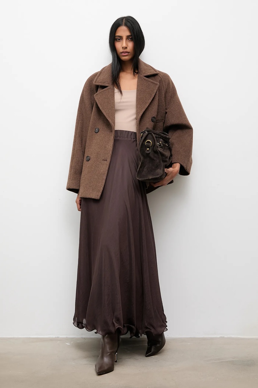 Юбка Answear.LAB цвет коричневый maxi расклешённая