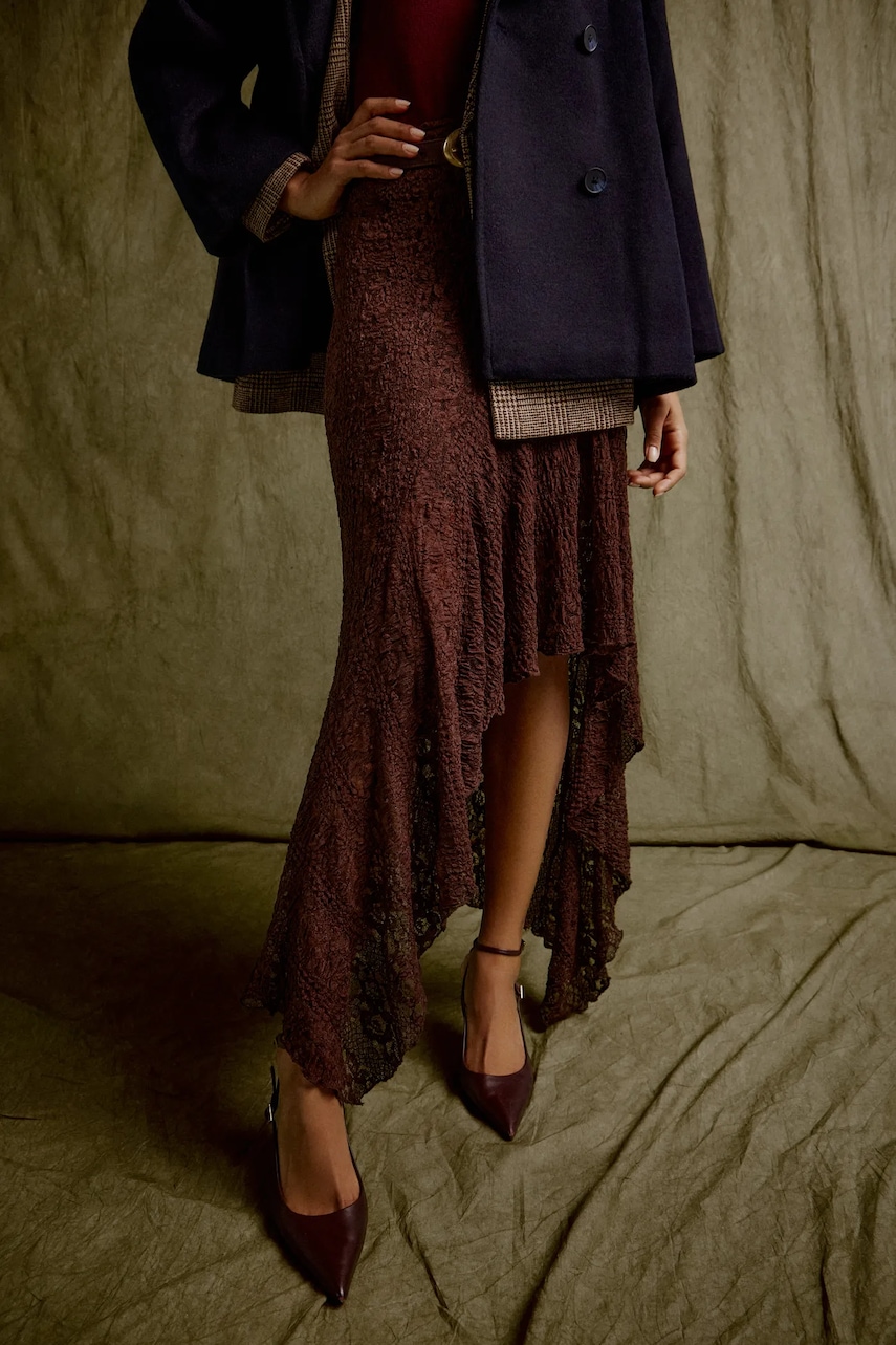 Answear.LAB fusta culoarea maro, midi, evazati