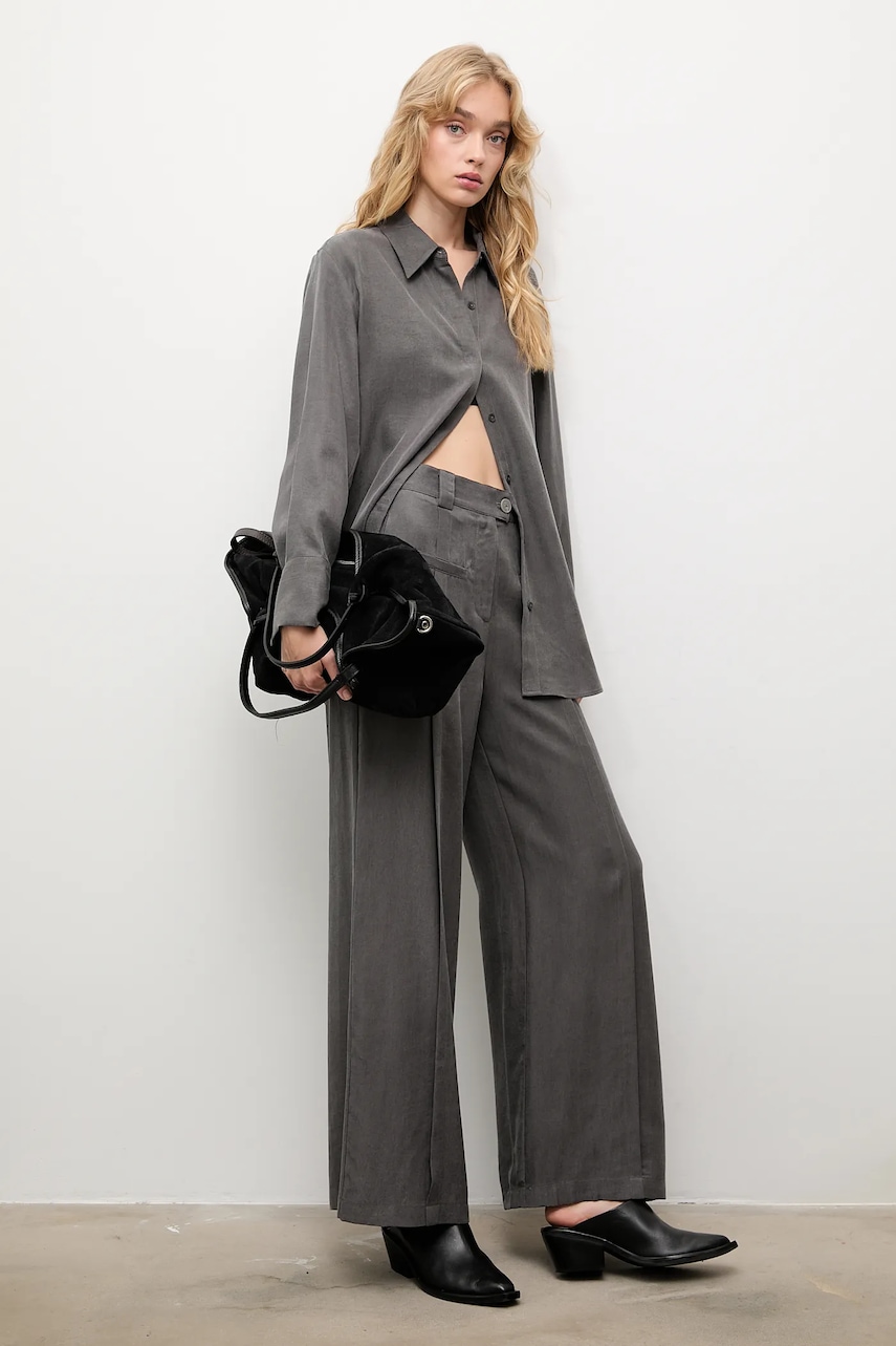 Answear.LAB pantaloni culoarea gri, lat, high waist