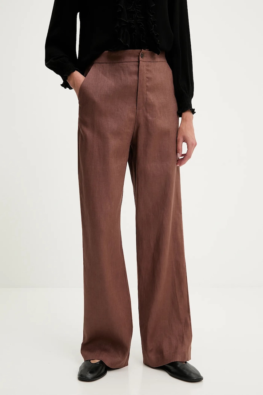 Answear Lab pantaloni din in culoarea maro, lat, high waist