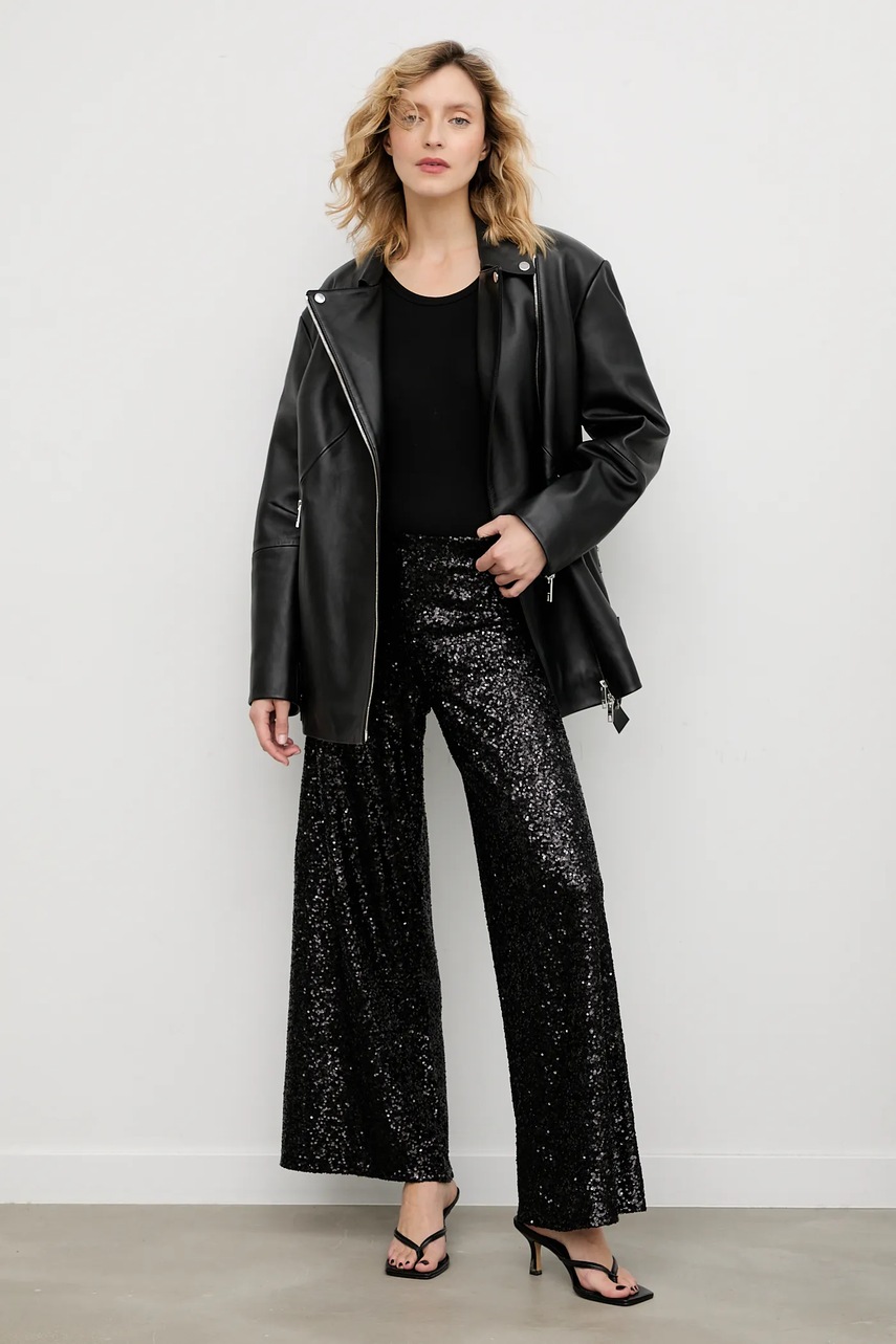 Брюки Answear.LAB цвет чёрный широкие высокая посадка