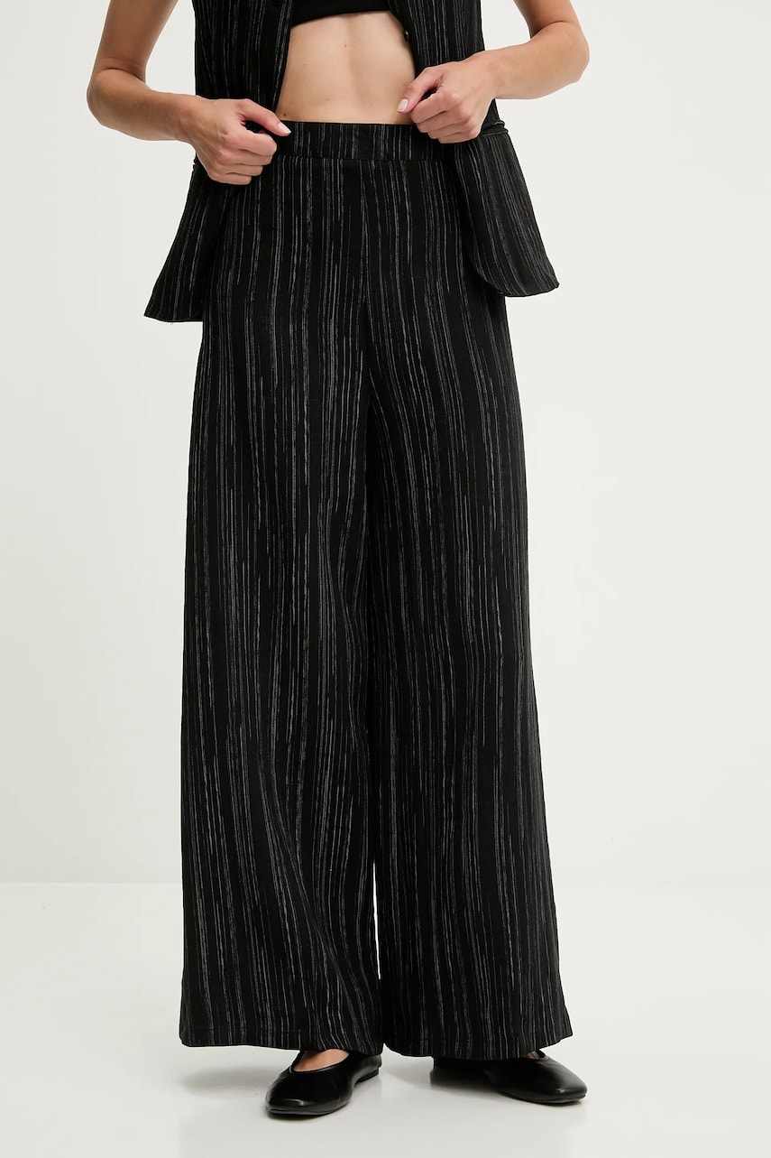 Levně Kalhoty s příměsí lnu Answear.LAB dámské, černá barva, široké, high waist