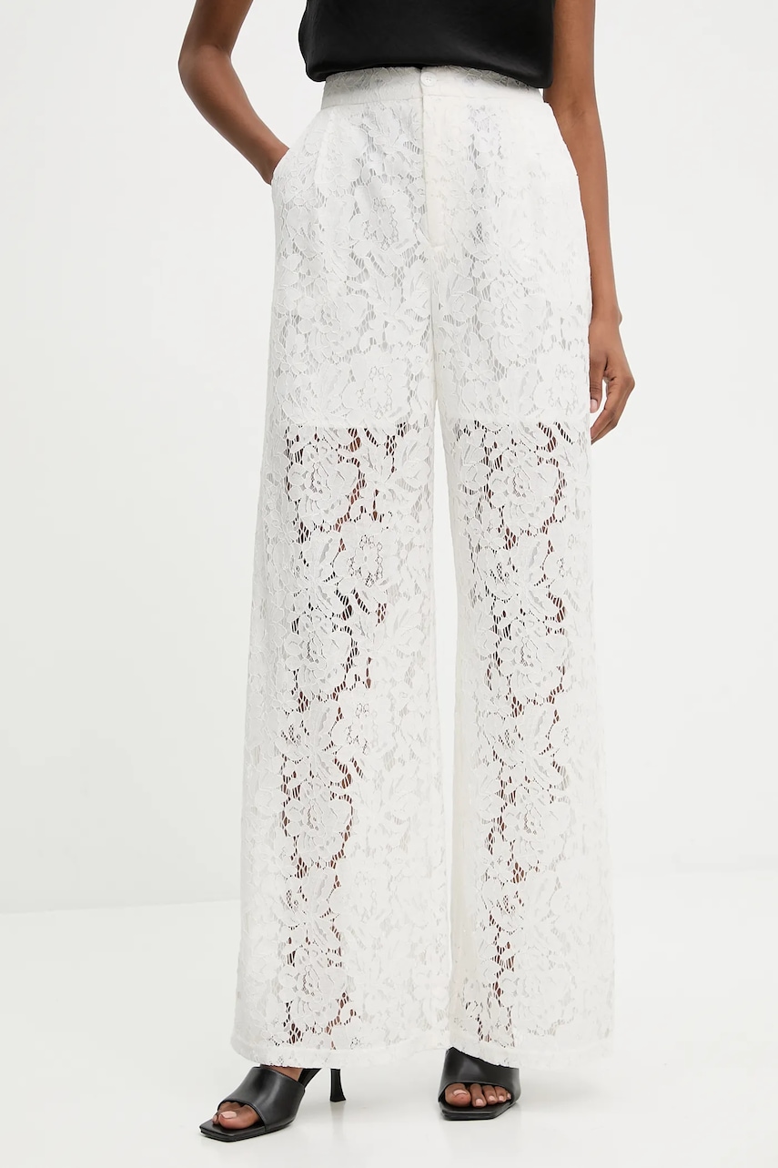 Answear.LAB pantaloni culoarea alb, drept, high waist