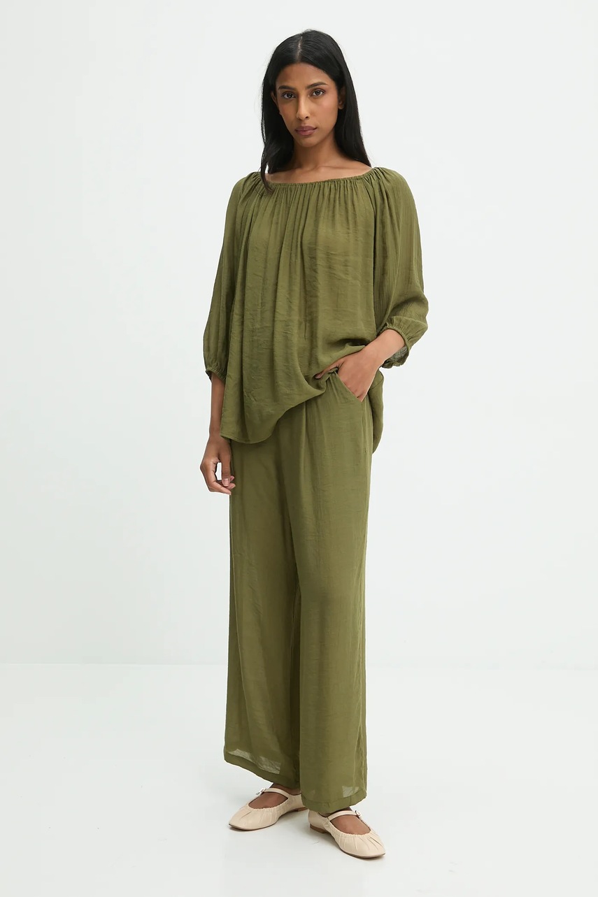 Брюки Answear.LAB цвет зелёный широкие высокая посадка