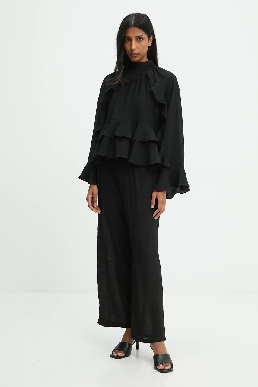 Брюки Answear.LAB цвет чёрный широкие высокая посадка