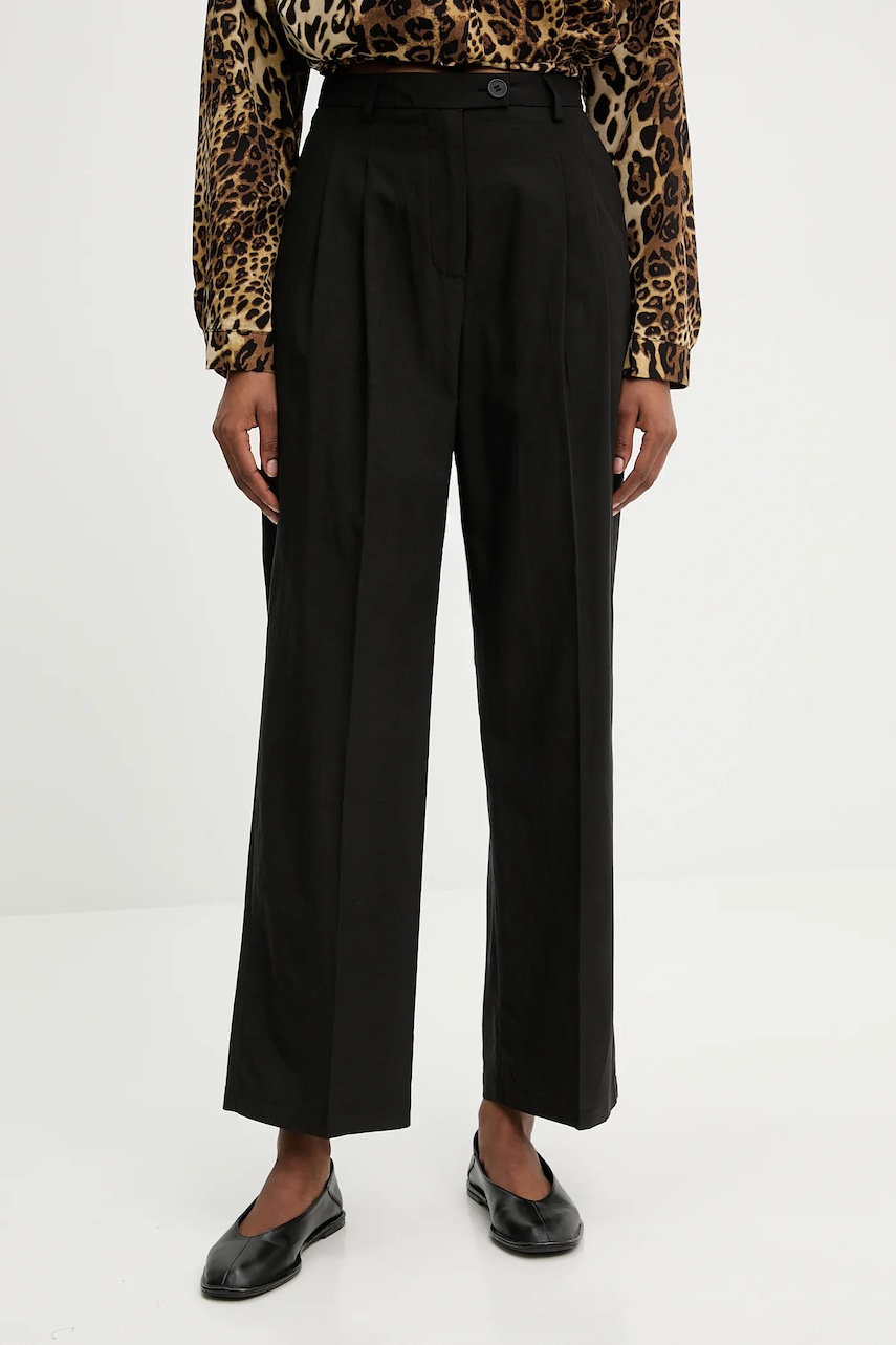 Answear.LAB pantaloni de bumbac culoarea negru, drept, high waist
