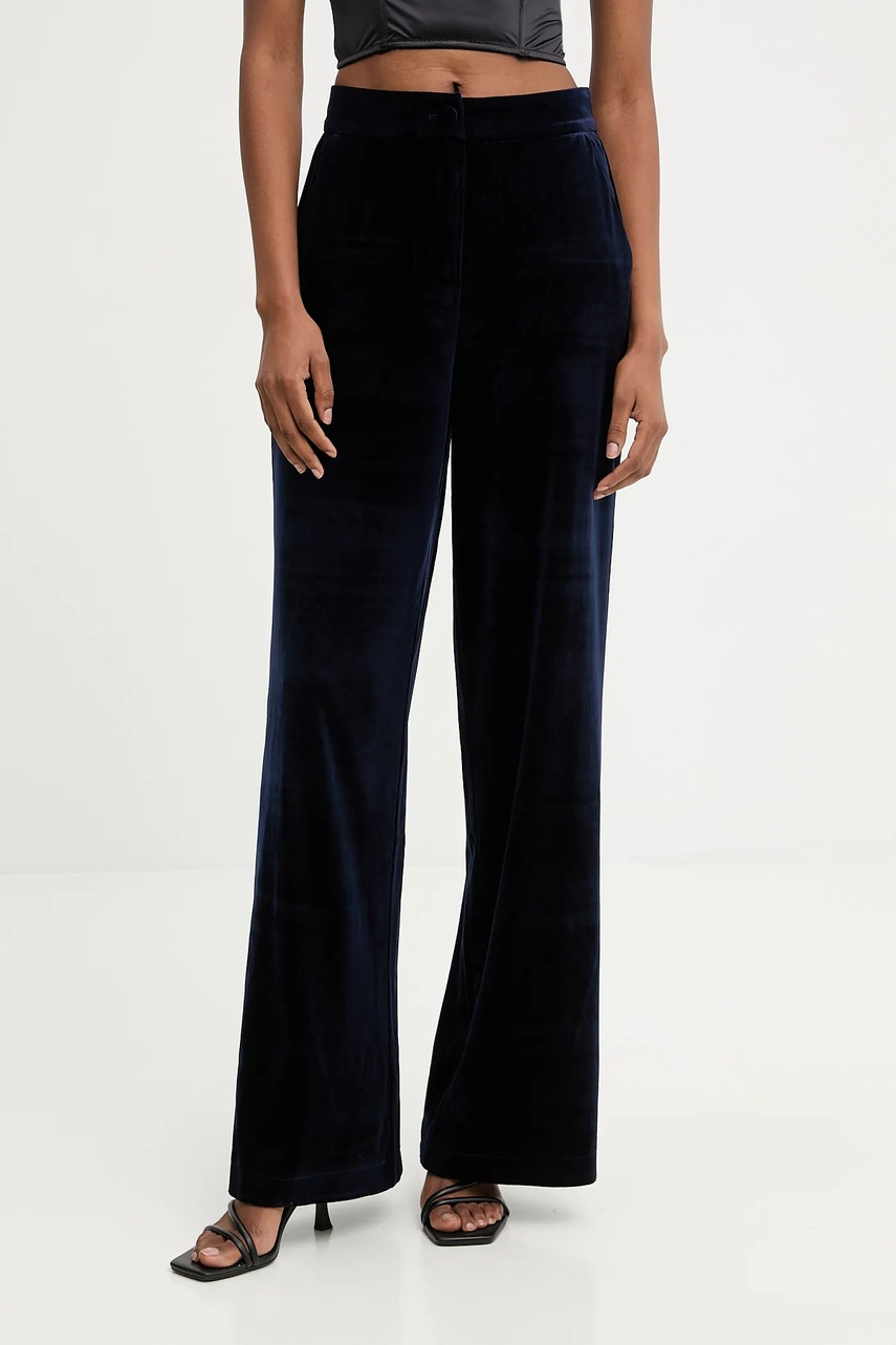 Answear.LAB pantaloni de catifea culoarea albastru marin, lat, high waist