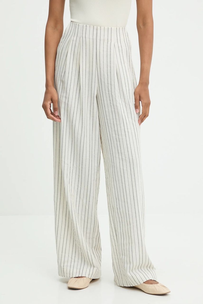 Answear.LAB pantaloni din in culoarea alb, lat, high waist