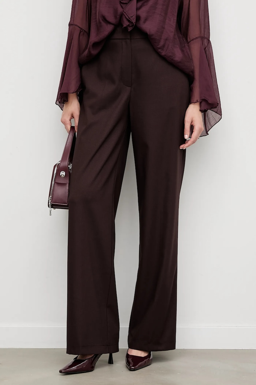 Levně Kalhoty Answear.LAB dámské, vínová barva, široké, high waist