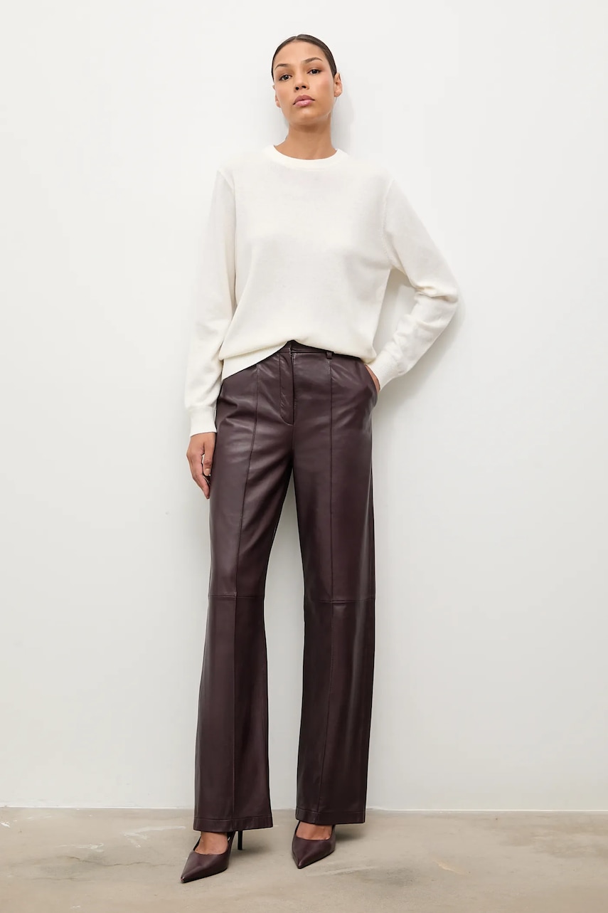 Answear.LAB spodnie straight damskie skórzane bordowe high waist