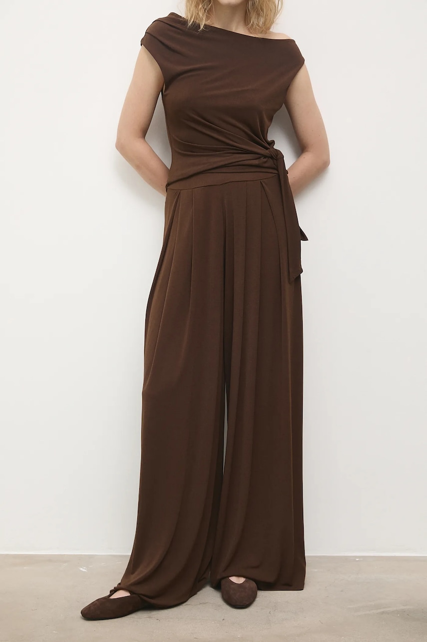 Levně Kalhoty Answear.LAB dámské, hnědá barva, široké, high waist