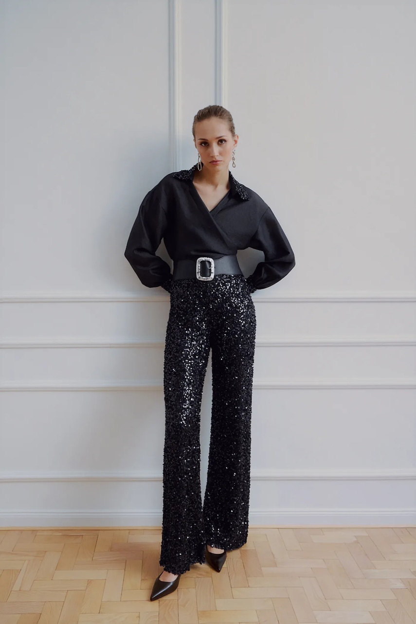 Answear.LAB pantaloni culoarea negru, drept, high waist