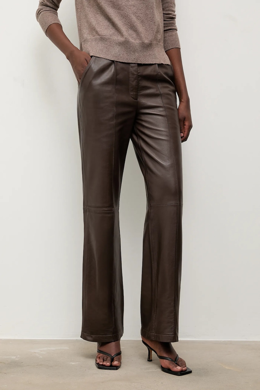 Answear.LAB pantaloni de piele culoarea maro, lat, high waist