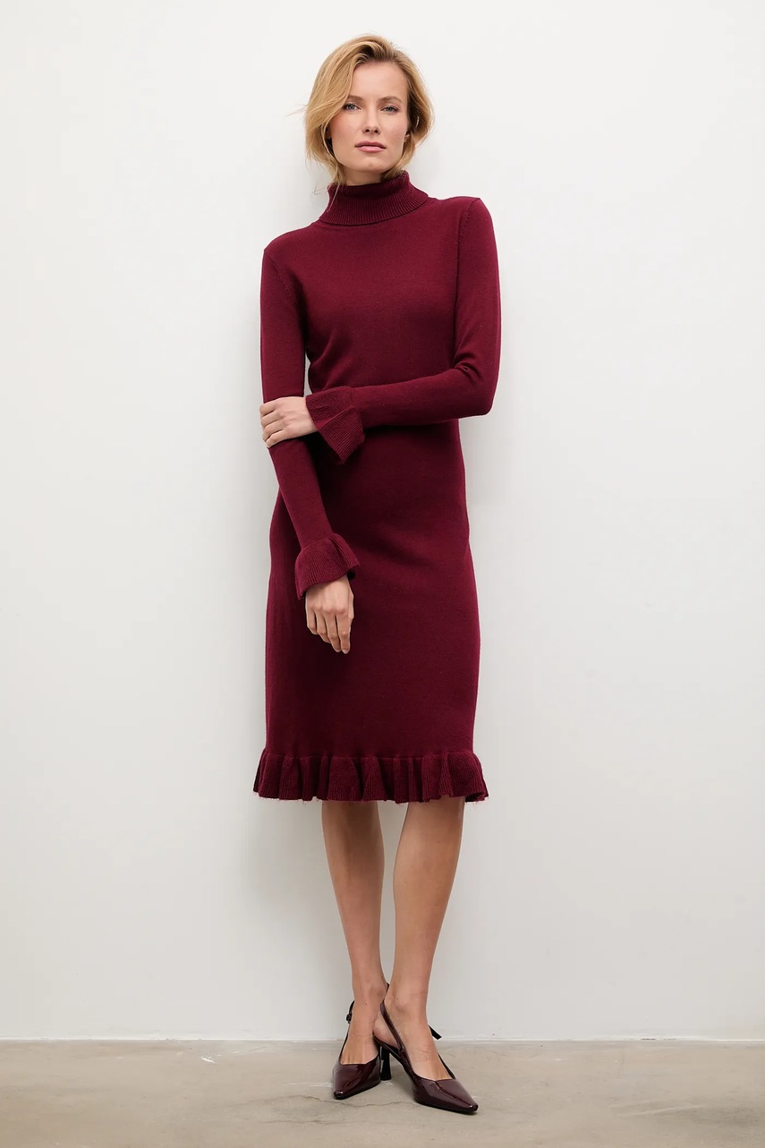 Платье с кашемиром Answear.LAB цвет бордовый midi прямая